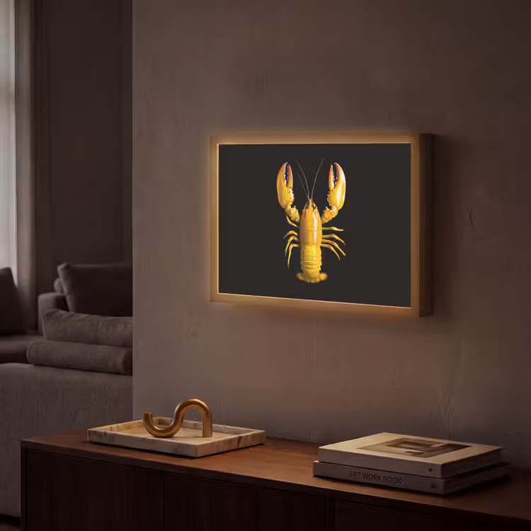 Kreeft - Geel - Stippen - Effen Light Box met batterij (Wandlamp) middel -sfeer1