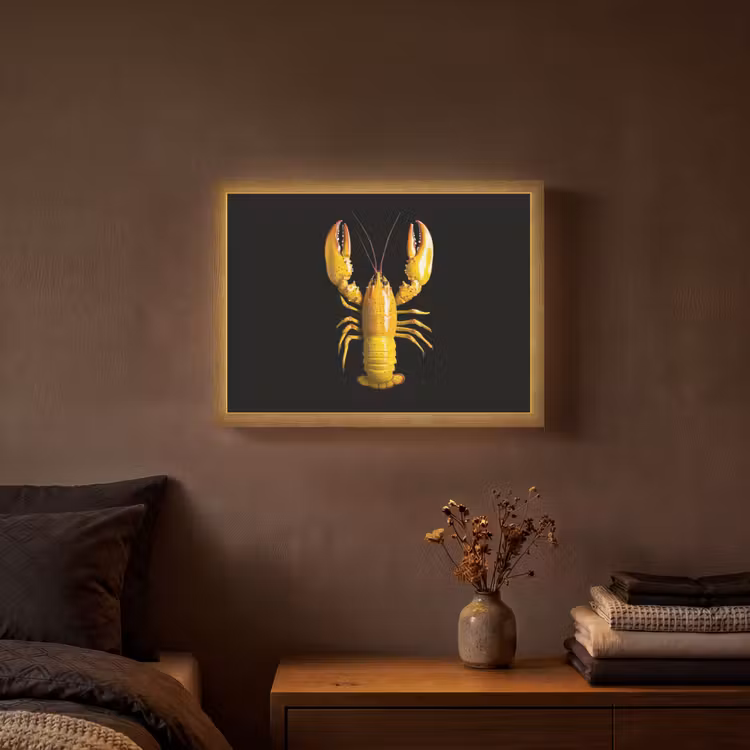 Kreeft - Geel - Stippen - Effen Light Box met batterij (Wandlamp) middel -sfeer4