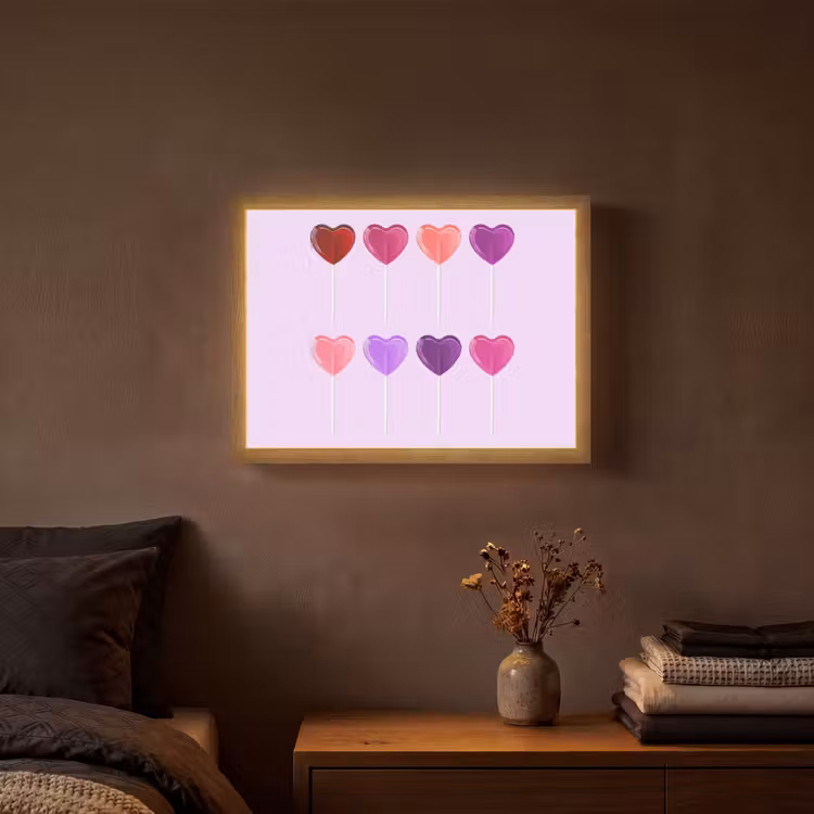 Lolly - Hart - Roze - Snoep Light Box met batterij (Wandlamp) middel -sfeer4