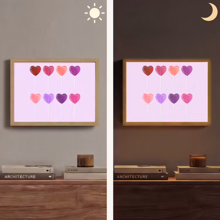 Lolly - Hart - Roze - Snoep Light Box met batterij (Wandlamp) middel -sfeer3