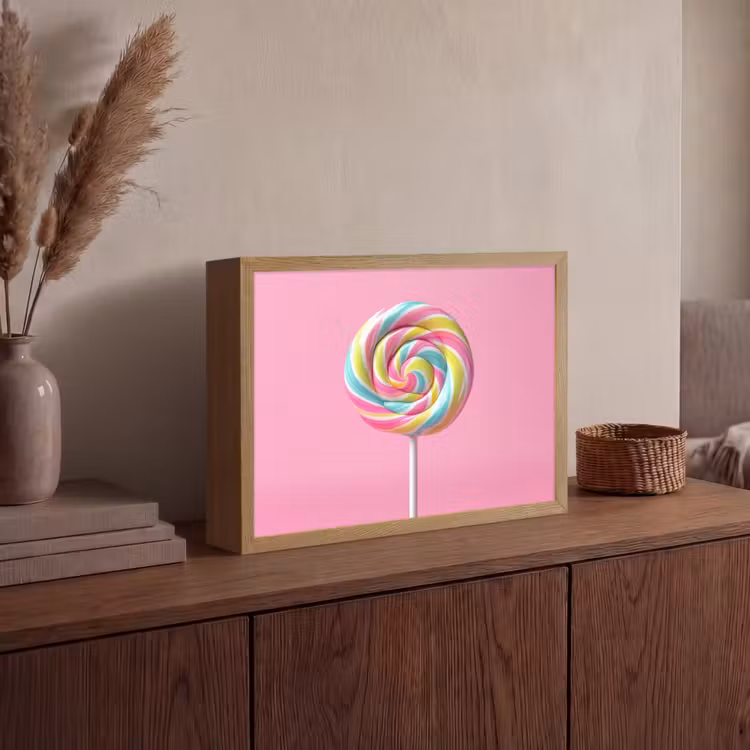 Lolly - Roze - Snoep - Zoet Light Box met batterij (Wandlamp) middel -sfeer2