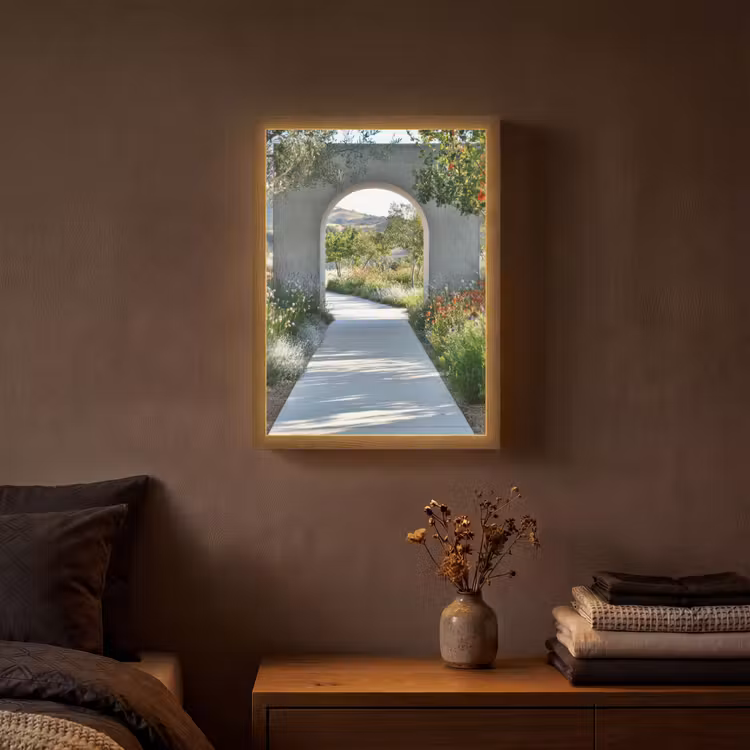 Doorkijk - Pad - Beton - Landschap Light Box met batterij (Wandlamp) middel -sfeer4
