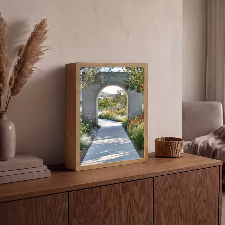 Doorkijk - Pad - Beton - Landschap Light Box met batterij (Wandlamp) middel -sfeer2