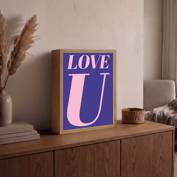 Love - Blauw - Valentijn Light Box met batterij (Wandlamp) middel -sfeer2