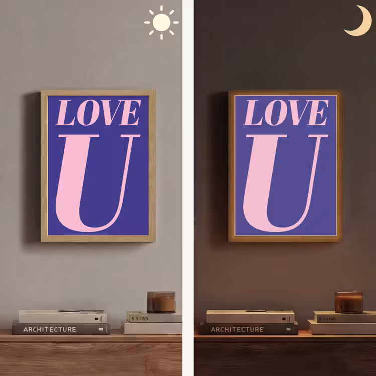 Love - Blauw - Valentijn Light Box met batterij (Wandlamp) middel -sfeer3