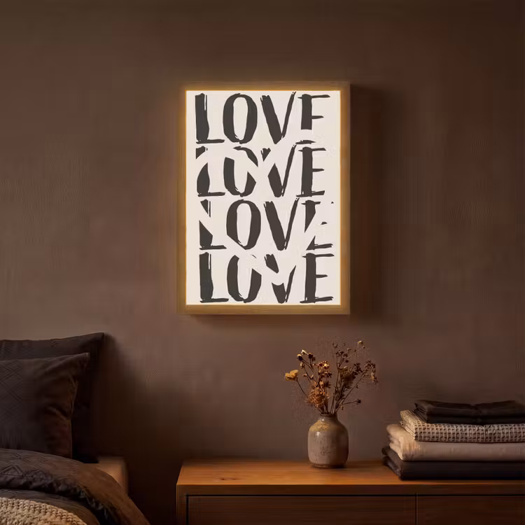 Love - Hart - Beige Light Box met batterij (Wandlamp) middel -sfeer4