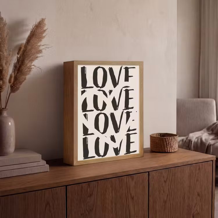 Love - Hart - Beige Light Box met batterij (Wandlamp) middel -sfeer2