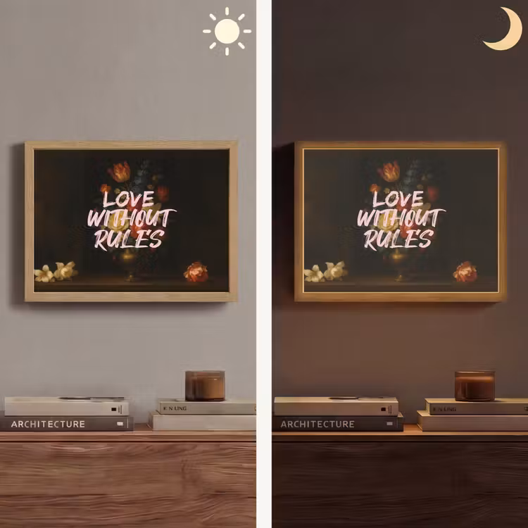 Liefde - Modern - Bloemen Light Box met batterij (Wandlamp) middel -sfeer3
