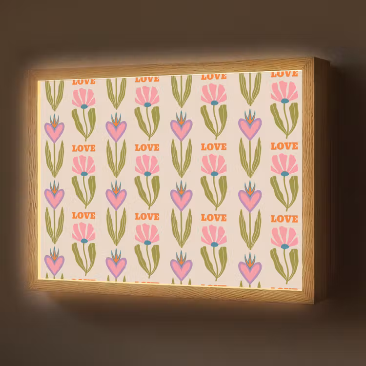 Love - Patroon - Bloemen - Hartjes Light Box met batterij (Wandlamp) middel 907 -z3d_website