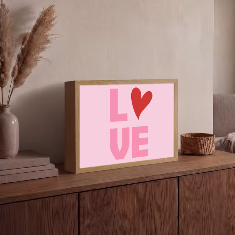 Love - Roze - Hart - Valentijn Light Box met batterij (Wandlamp) middel -sfeer2