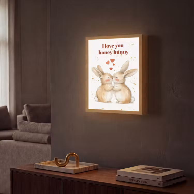 Liefde - Rood - konijn Light Box met batterij (Wandlamp) middel -sfeer1