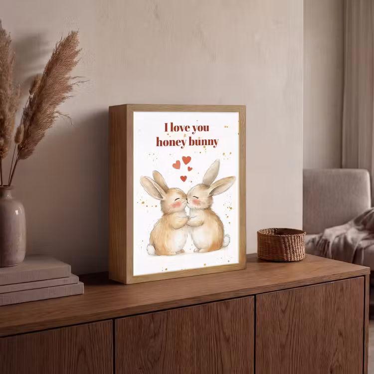 Liefde - Rood - konijn Light Box met batterij (Wandlamp) middel -sfeer2