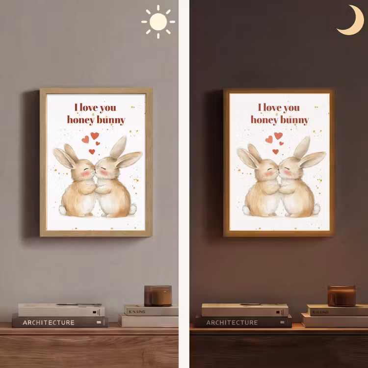Liefde - Rood - konijn Light Box met batterij (Wandlamp) middel -sfeer3
