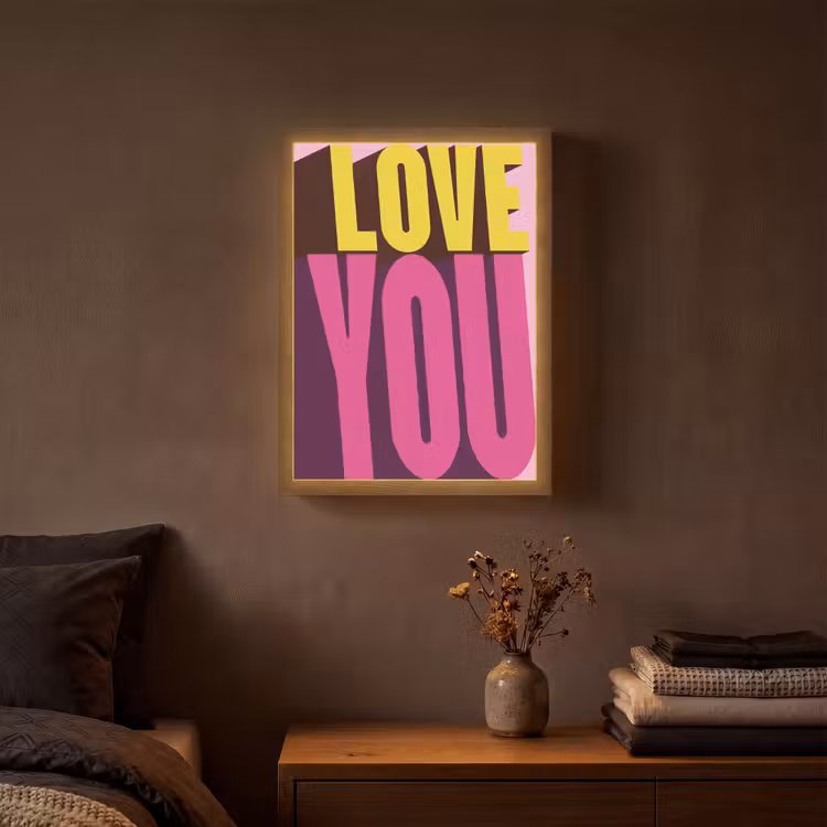 Love - Tekst - Roze - Valentijn Light Box met batterij (Wandlamp) middel -sfeer4