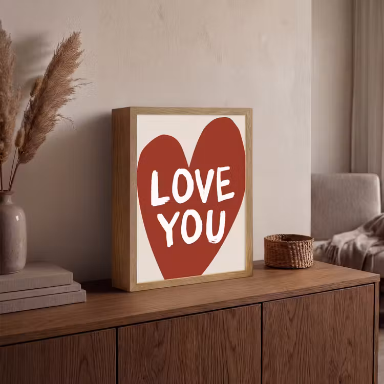Loveyou - Hart - Rood Light Box met batterij (Wandlamp) middel -sfeer2