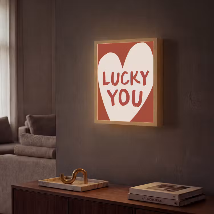 Lucky - Hart - Rood Light Box met batterij (Wandlamp) middel -sfeer1