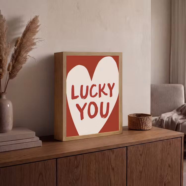 Lucky - Hart - Rood Light Box met batterij (Wandlamp) middel -sfeer2