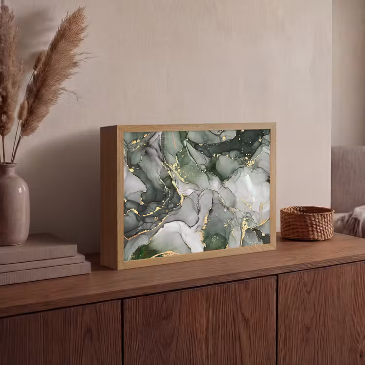Luxe - Marmer - Groen Light Box met batterij (Wandlamp) middel -sfeer2