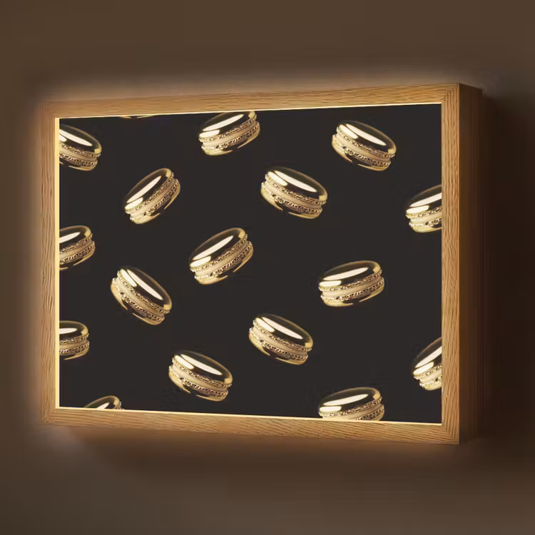 Macarons - Patroon - Goud - Zwart Light Box met batterij (Wandlamp) middel -z3d_website