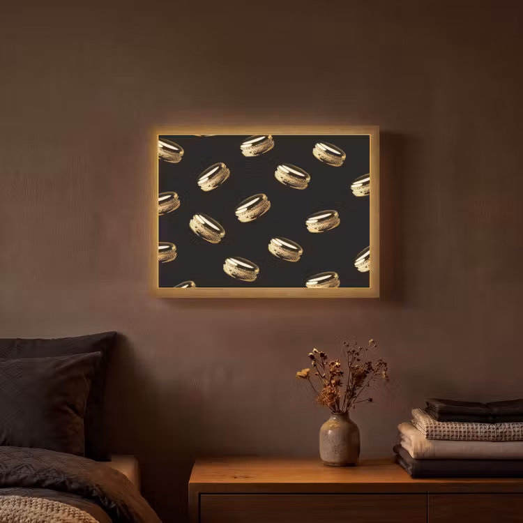 Macarons - Patroon - Goud - Zwart Light Box met batterij (Wandlamp) middel -sfeer4