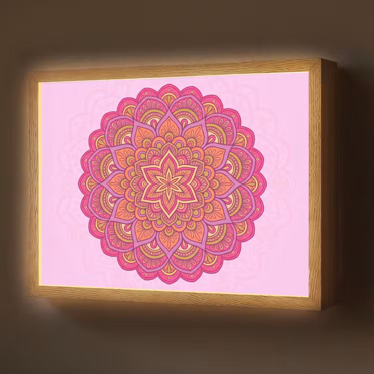 Mandala - Cirkel - Spiritueel - Oosters - Roze Light Box met batterij (Wandlamp) middel -z3d_website