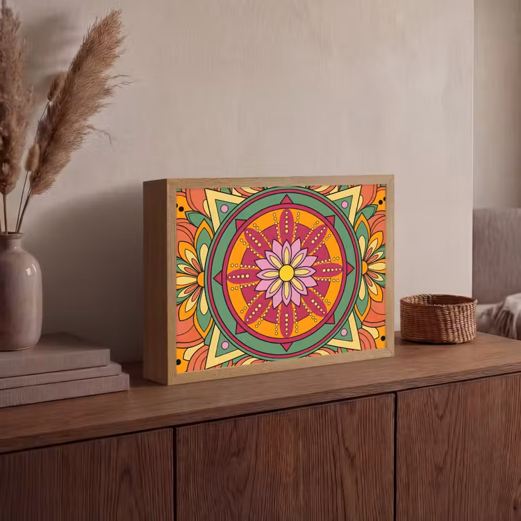 Mandala - Bloemen - Abstract - Kleurrijk Light Box met batterij (Wandlamp) middel -sfeer2
