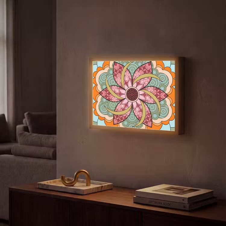 Mandala - Geometrisch - Kunst - Decoratief - Kleurrijk Light Box met batterij (Wandlamp) middel -sfeer1
