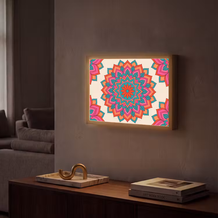 Mandala - Patroon - Abstract - Kleurrijk - Modern Light Box met batterij (Wandlamp) middel -sfeer1