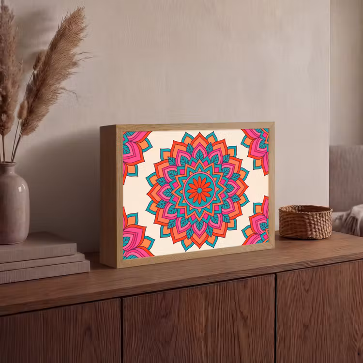 Mandala - Patroon - Abstract - Kleurrijk - Modern Light Box met batterij (Wandlamp) middel -sfeer2