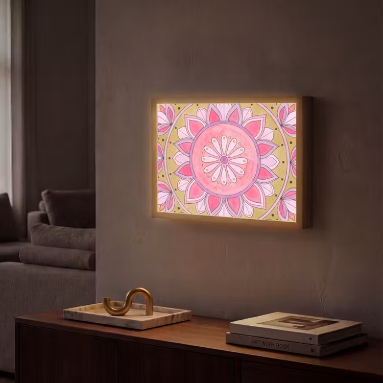 Mandala - Patroon - Kunst - Aquarel - Roze Light Box met batterij (Wandlamp) middel -sfeer1