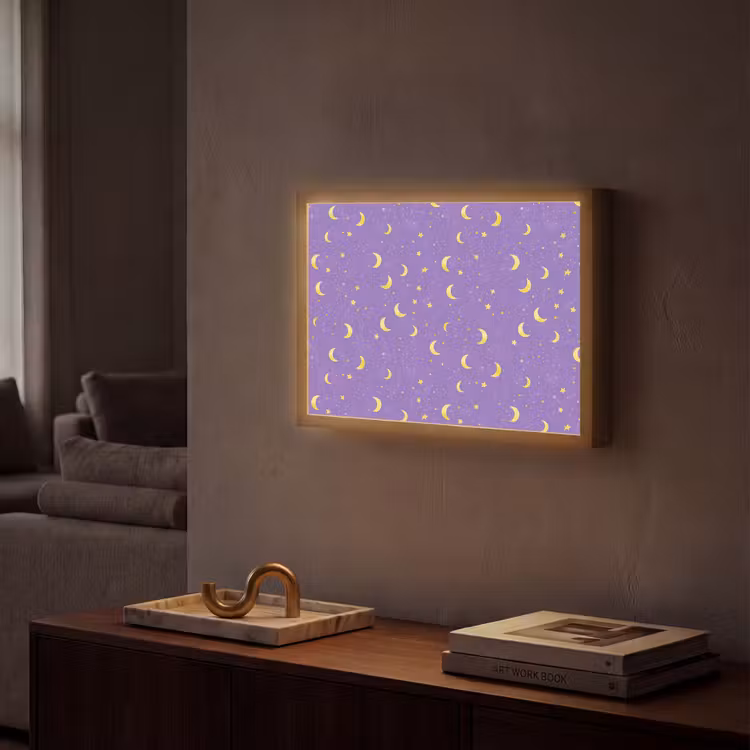 Manen - Sterren - Paars Light Box met batterij (Wandlamp) middel 907 -sfeer1