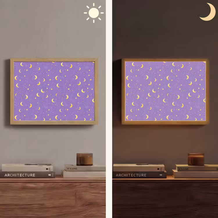 Manen - Sterren - Paars Light Box met batterij (Wandlamp) middel 907 -sfeer3
