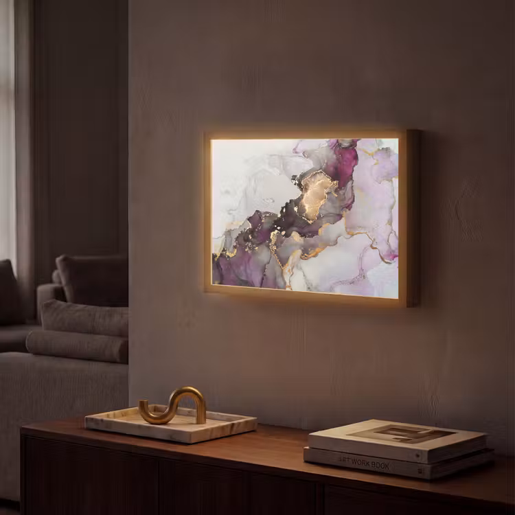 Marmer - Abstract - Goud - Paars Light Box met batterij (Wandlamp) middel -sfeer1
