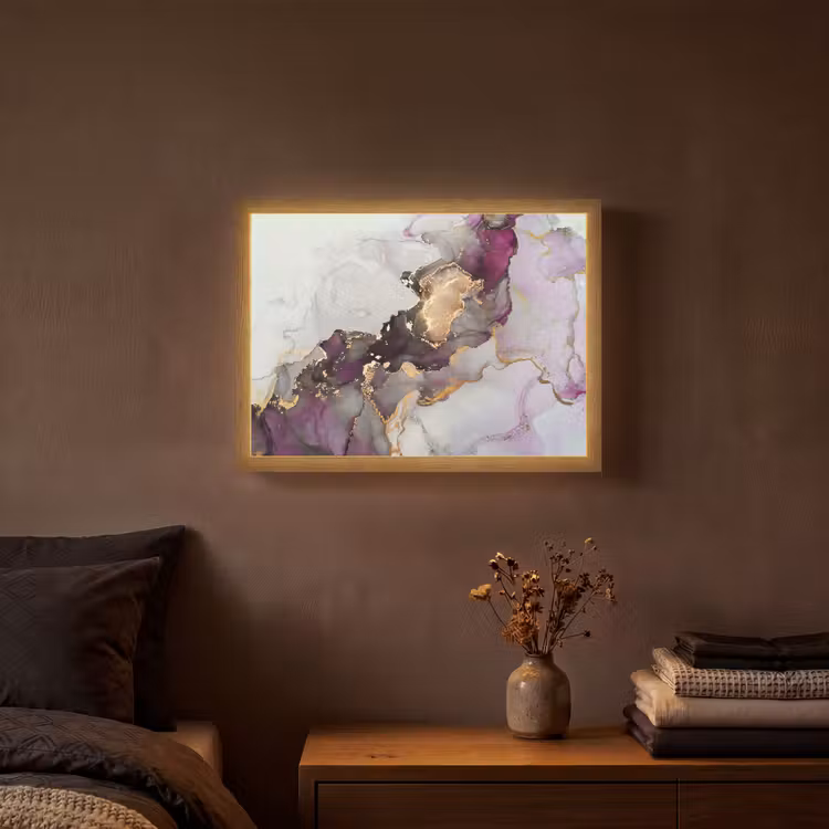 Marmer - Abstract - Goud - Paars Light Box met batterij (Wandlamp) middel -sfeer4