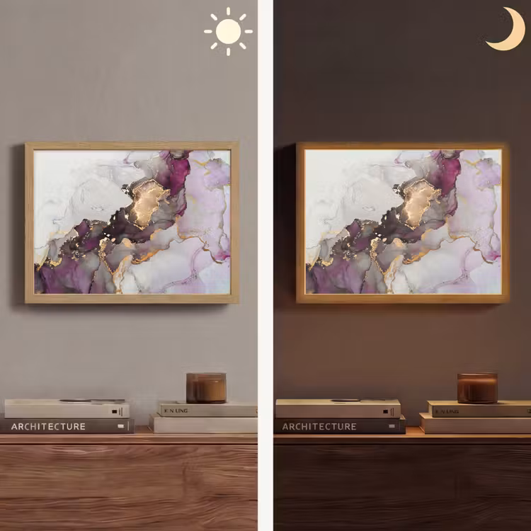 Marmer - Abstract - Goud - Paars Light Box met batterij (Wandlamp) middel -sfeer3