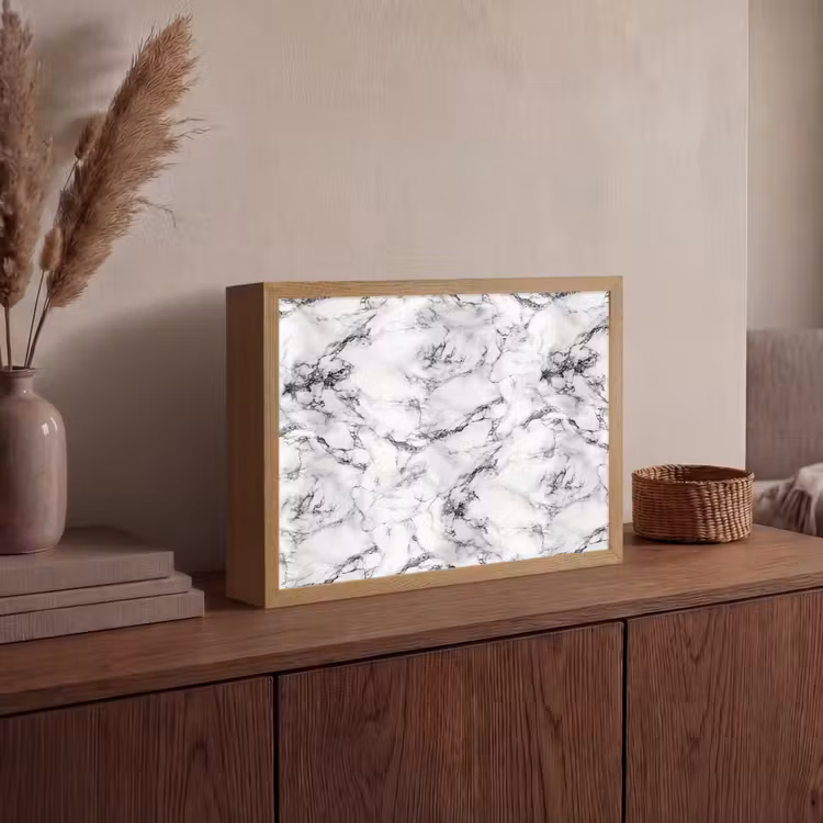 Marmer - Zwart - Dramatisch - Wit Light Box met batterij (Wandlamp) middel 907 -sfeer2