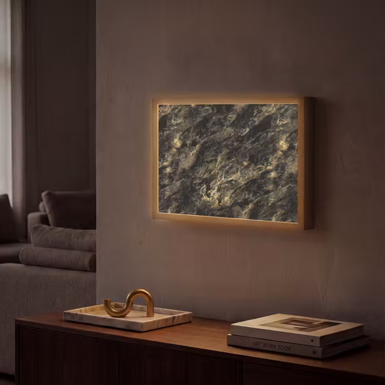 Marmer - Zwart - Goud Light Box met batterij (Wandlamp) middel 907 -sfeer1