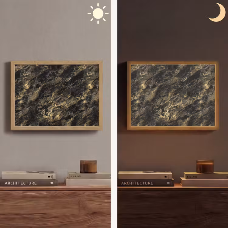 Marmer - Zwart - Goud Light Box met batterij (Wandlamp) middel 907 -sfeer3