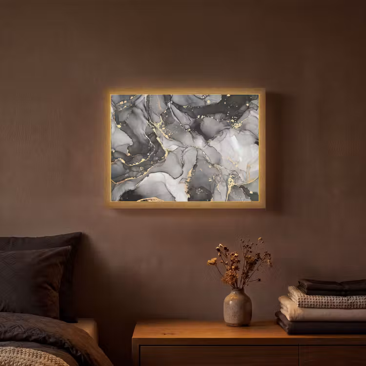 Marmer - Zwart - Goud - Grijs Light Box met batterij (Wandlamp) middel -sfeer4