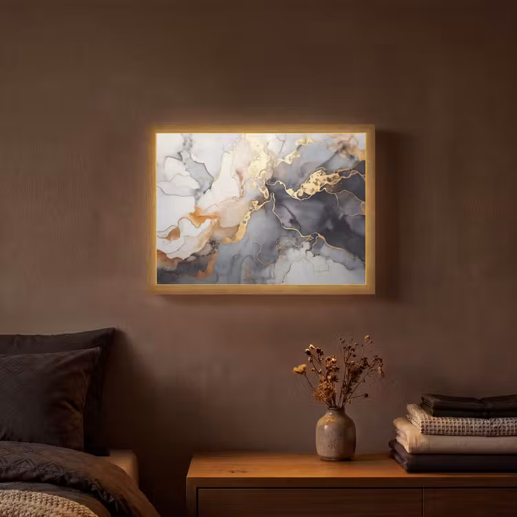 Marmer - Zwart - Goud - Wit Light Box met batterij (Wandlamp) middel -sfeer4