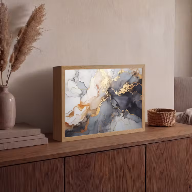 Marmer - Zwart - Goud - Wit Light Box met batterij (Wandlamp) middel -sfeer2