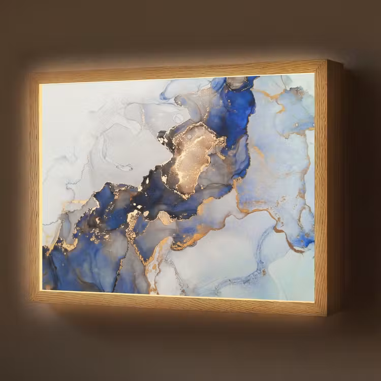 Marmer - Blauw - Goud Light Box met batterij (Wandlamp) middel -z3d_website