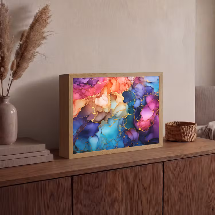 Marmer - Kleurrijk - Kleuren - Abstract Light Box met batterij (Wandlamp) middel -sfeer2