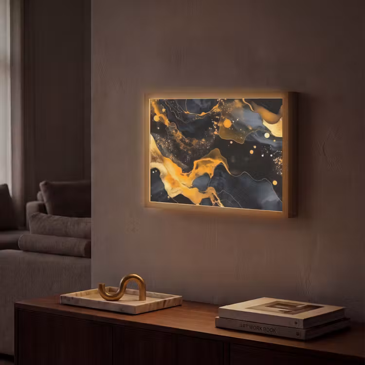 Marmer - Goud - Zwart - Abstract - Modern Light Box met batterij (Wandlamp) middel -sfeer1