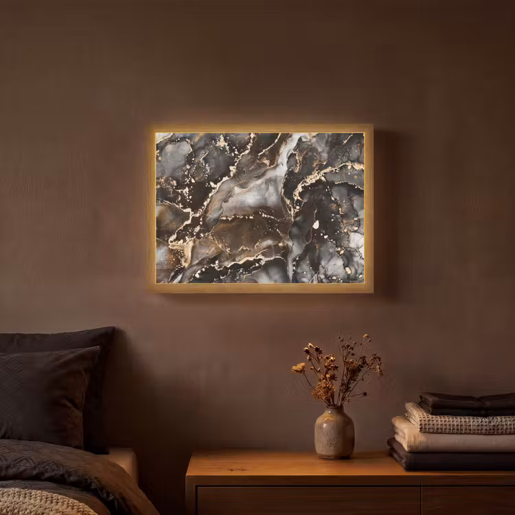 Marmer - Goud - Glitter - Luxe Light Box met batterij (Wandlamp) middel -sfeer4