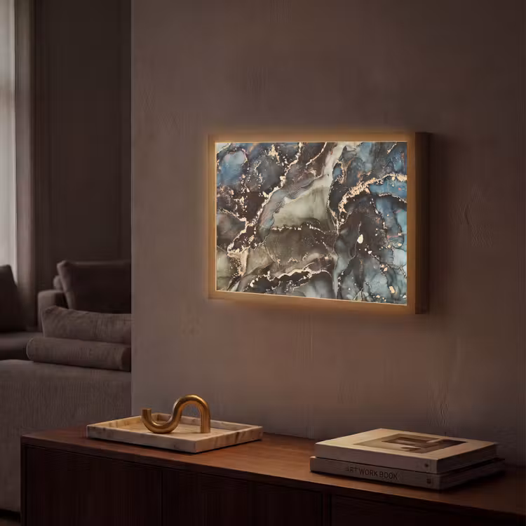 Marmer - Goud - Groen Light Box met batterij (Wandlamp) middel -sfeer1