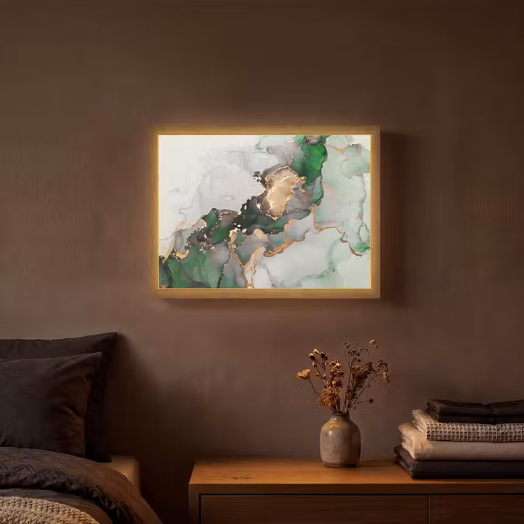Marmer - Goud - Groen - Luxe Light Box met batterij (Wandlamp) middel -sfeer4