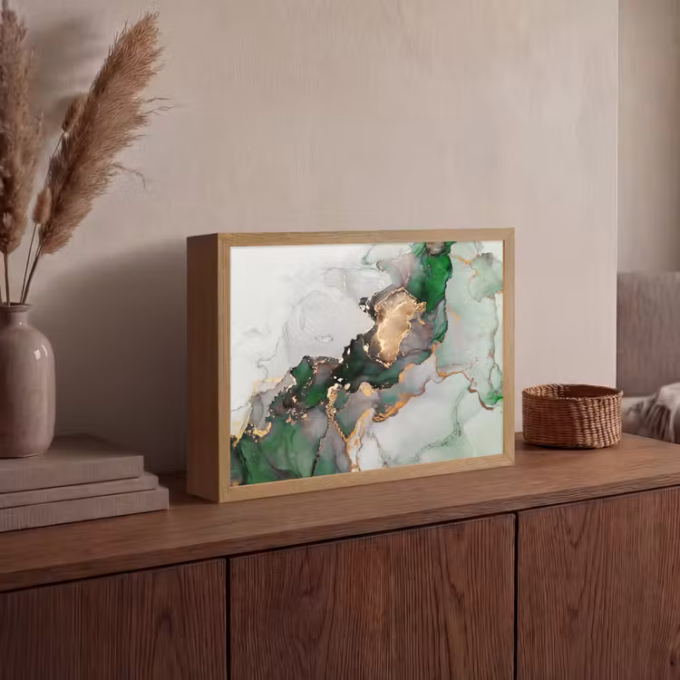Marmer - Goud - Groen - Luxe Light Box met batterij (Wandlamp) middel -sfeer2