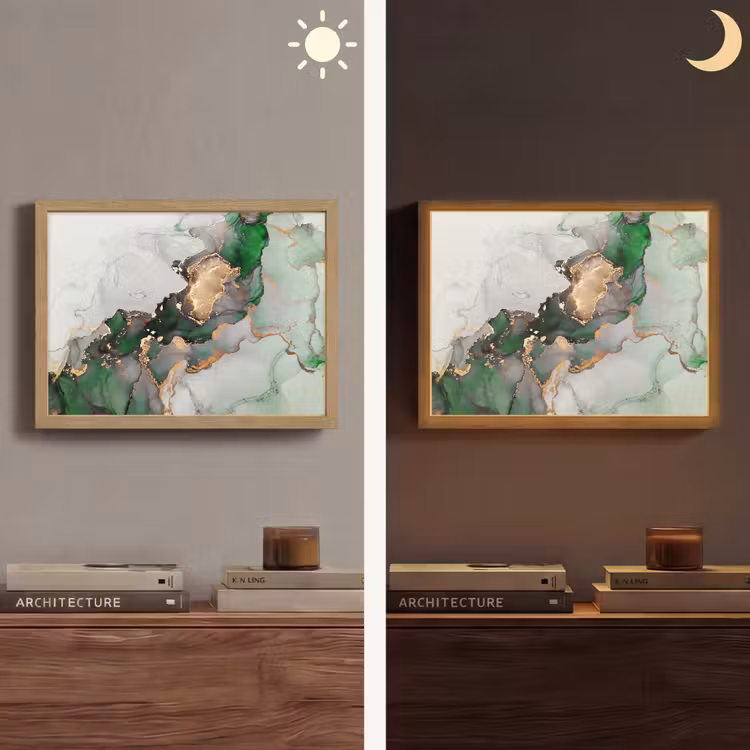 Marmer - Goud - Groen - Luxe Light Box met batterij (Wandlamp) middel -sfeer3