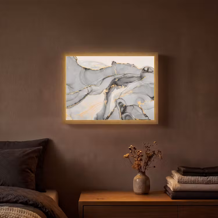 Marmer - Goud - Grijs Light Box met batterij (Wandlamp) middel -sfeer4